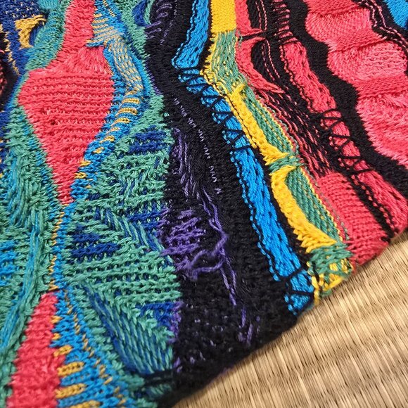 VTG COOGI Australia Multicolor 3D Textured Chunky Knit 90s Biggie Sweater Large - Picture 10 of 11